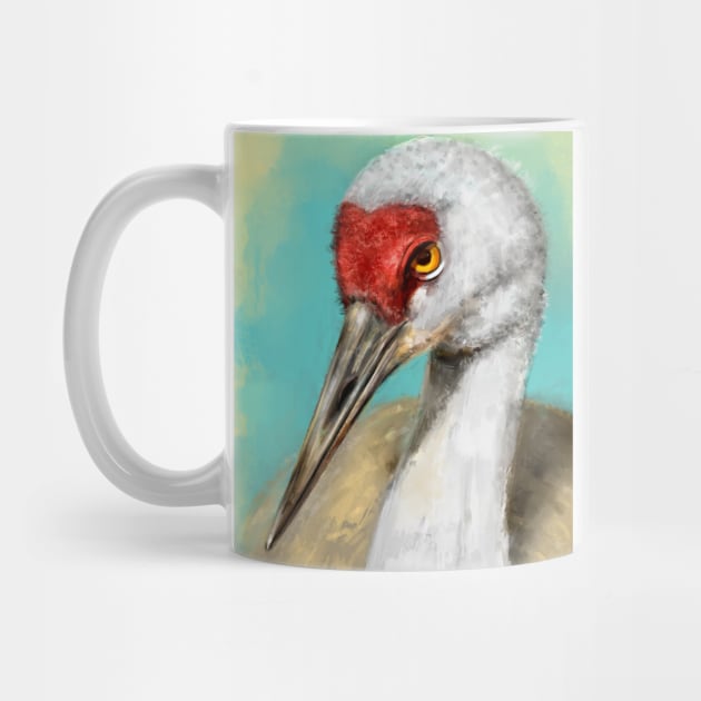 Painting of a Crane with Vibrant Colors on Yellow Blue Background by ibadishi